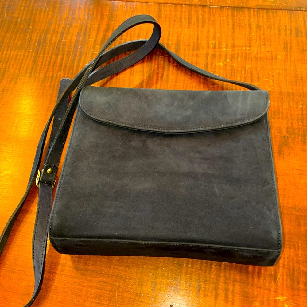 Cole Haan dark navy suede shoulder bag.